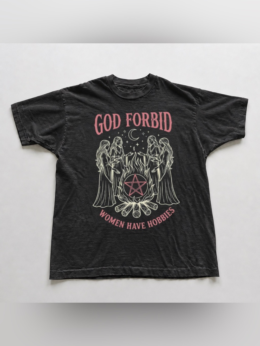 Black Graphic Tee with Pink & Cream Occult Print